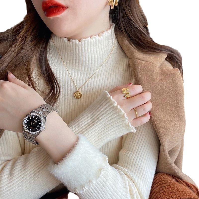 Semi-turtleneck Fashion Knitted Bottoming Shirt for Women's Autumn and Winter New Fleece Thickened Integrated Fleece Pullover Sweater