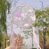 New Vintage-Style Round Fan with Pearl Embroidery, Unique-Shaped Fan for Photo Shoots in Scenic Spots, Hanfu Accessory, Eight-Petal Round Fan