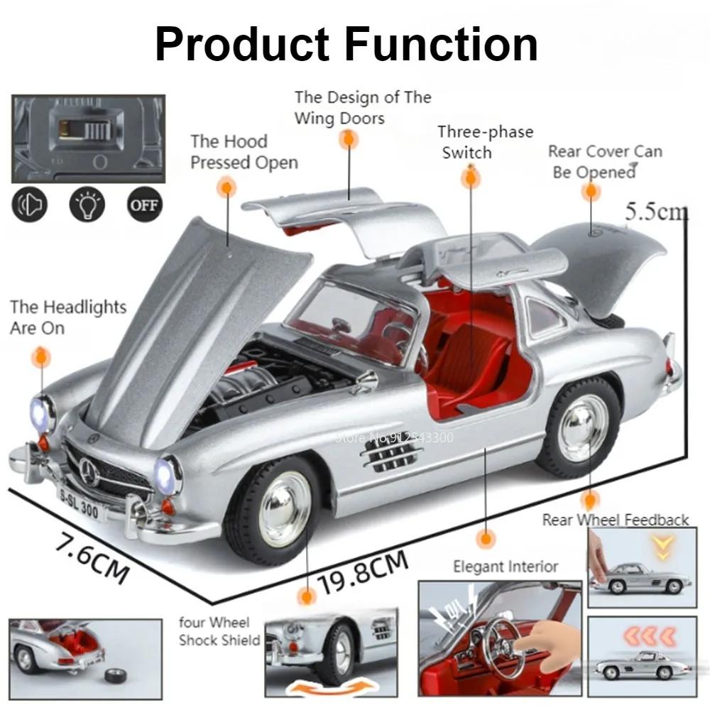 1:24 300SL S400L Car Model Toy Sound Light Pull Back Doors Opened Alloy Diecast Vehicles Models Ornaments Gifts for Kids