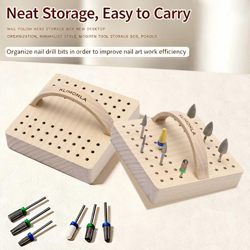

54 Slots Wooden Nail Drill Bit Storage Holder With Handle Multifunction Nail Salon Grinding Head Display Stand Accessories one size