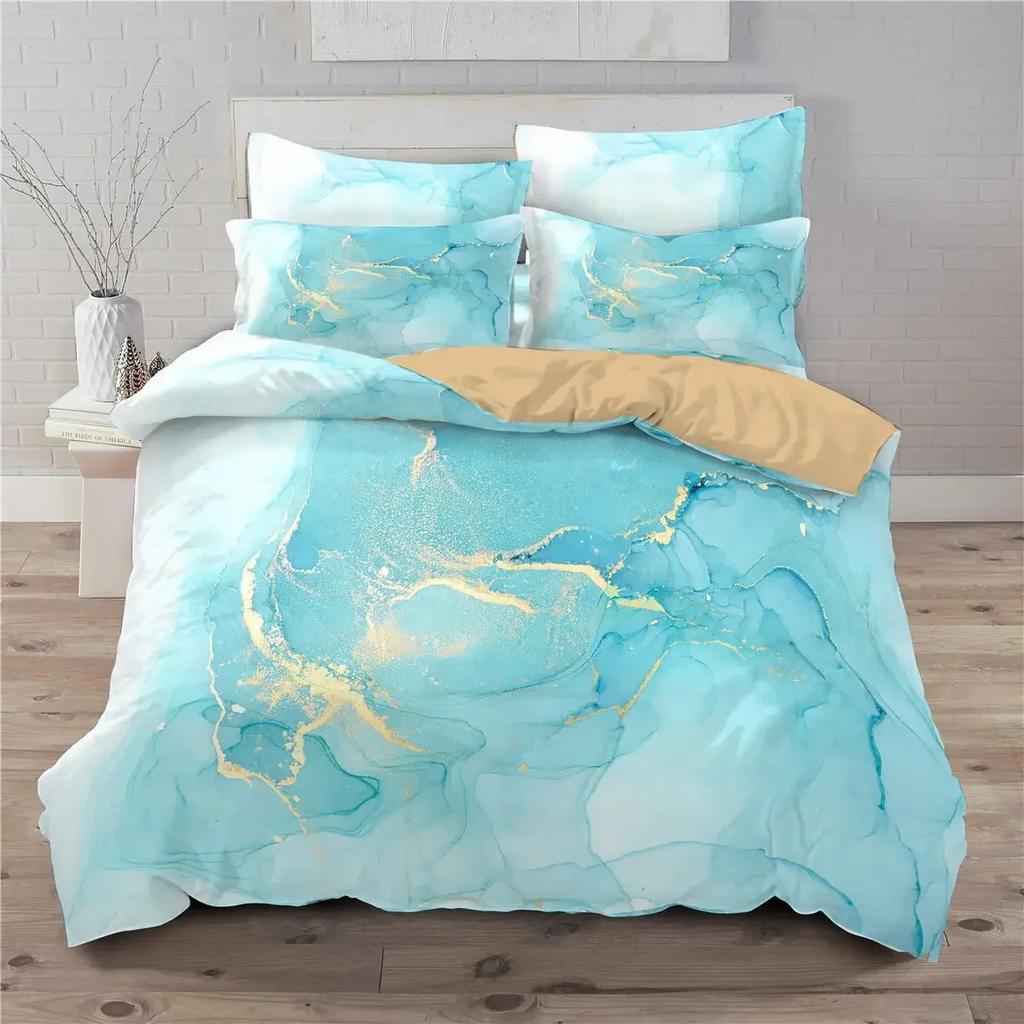 Chic Girly Marble Duvet Cover Abstract Geometric Bedding Set Microfiber Glitter Blue Comforter Cover King Queen For Kid Teen Boy
