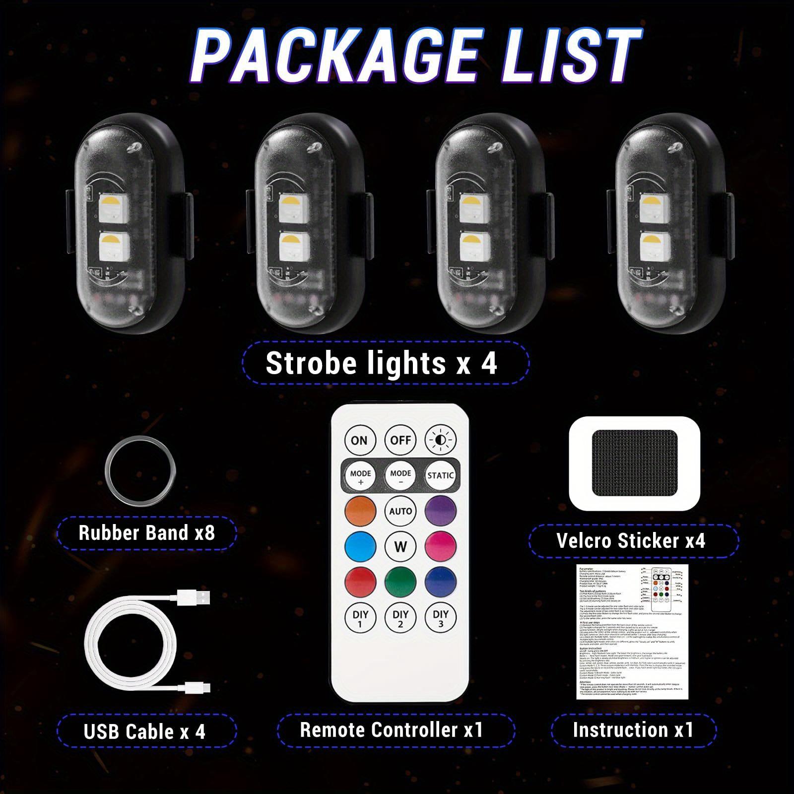 

8 Colors LED Aircraft Lights with Remote USB Charging Anti-Collision LED Strobe Lights for Car Motorcycle Drone Bike Truck
