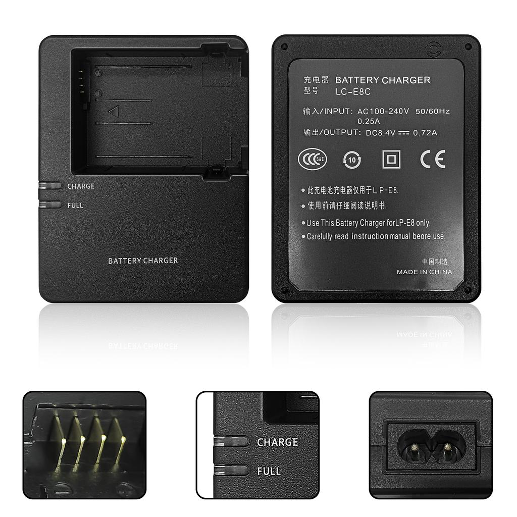 LC-E8 Battery Charger for Canon LP-E8 - Compatible with EOS 600D 650D 700D 550D,Rebel T2i,T3i,T4i,T5i; Kiss X4, X5, X6i Camera