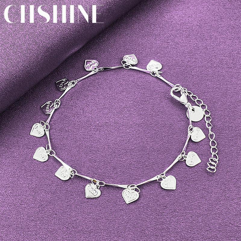 

CHSHINE Fine 925 Sterling Silver Heart Love Bracelet For Women Lovers Wedding Fashion Charm Jewelry 20cm