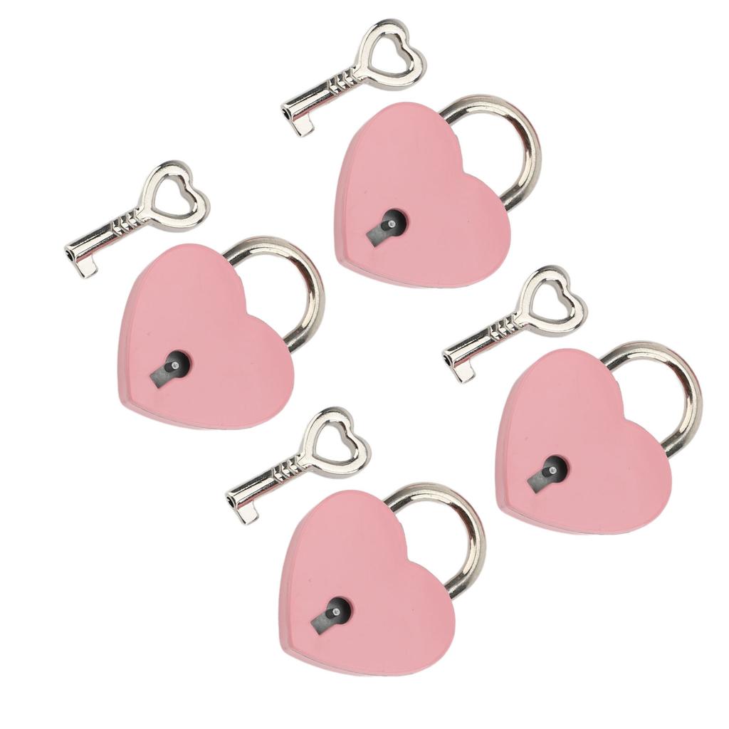 4 Set Heart Padlock Zinc Alloy 38x30mm Love Lock with Key for Jewelry Boxes Wallets Handbags Rose