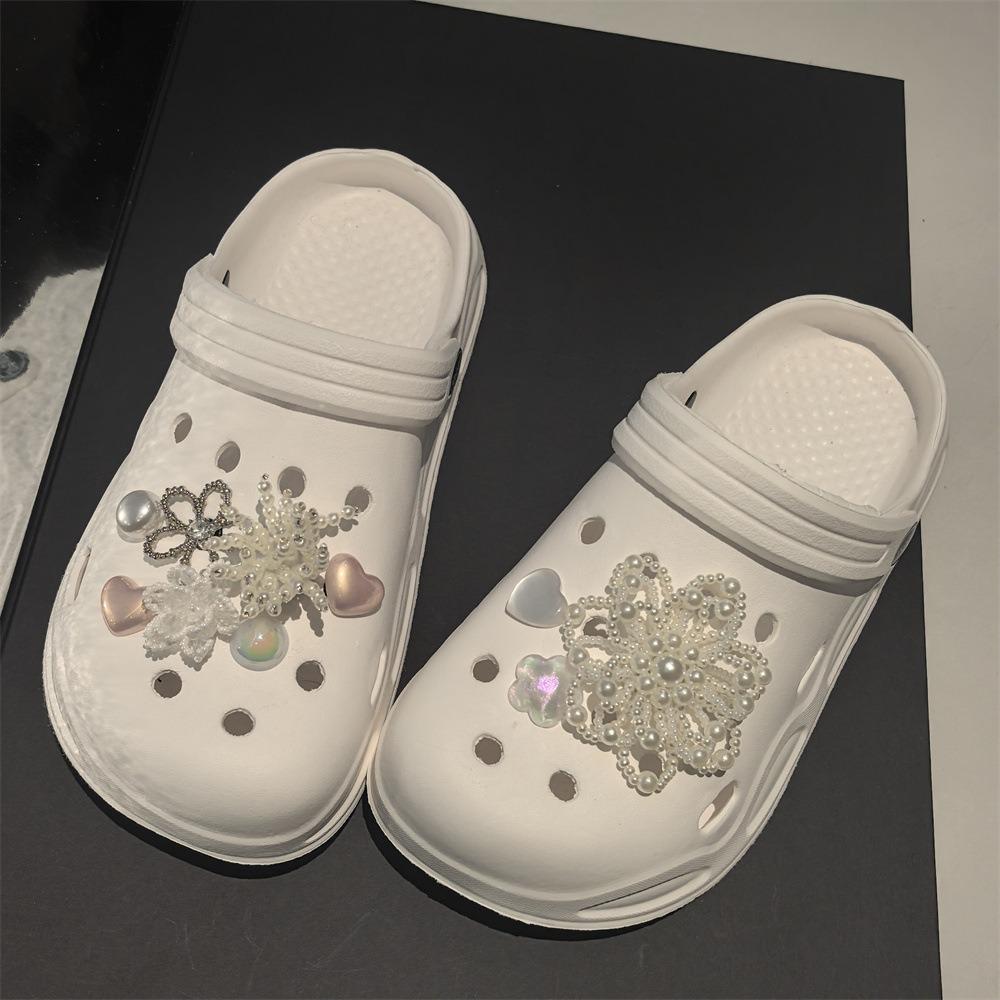 1 Set New Pearl Flower Love Beads for Ballet Detachable Shoe Charms Buckle with Heavy Industry Flats Hole Shoes Decorations