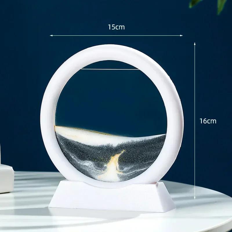 3D Ruchomy Obraz Sztuki Piasku Okrągły Szkło Głębinowy Krajobraz Piasku Klepsydra Ruchomy Piasek Rzemiosło Płynący Obraz Biuro Wystrój Domu Prezent