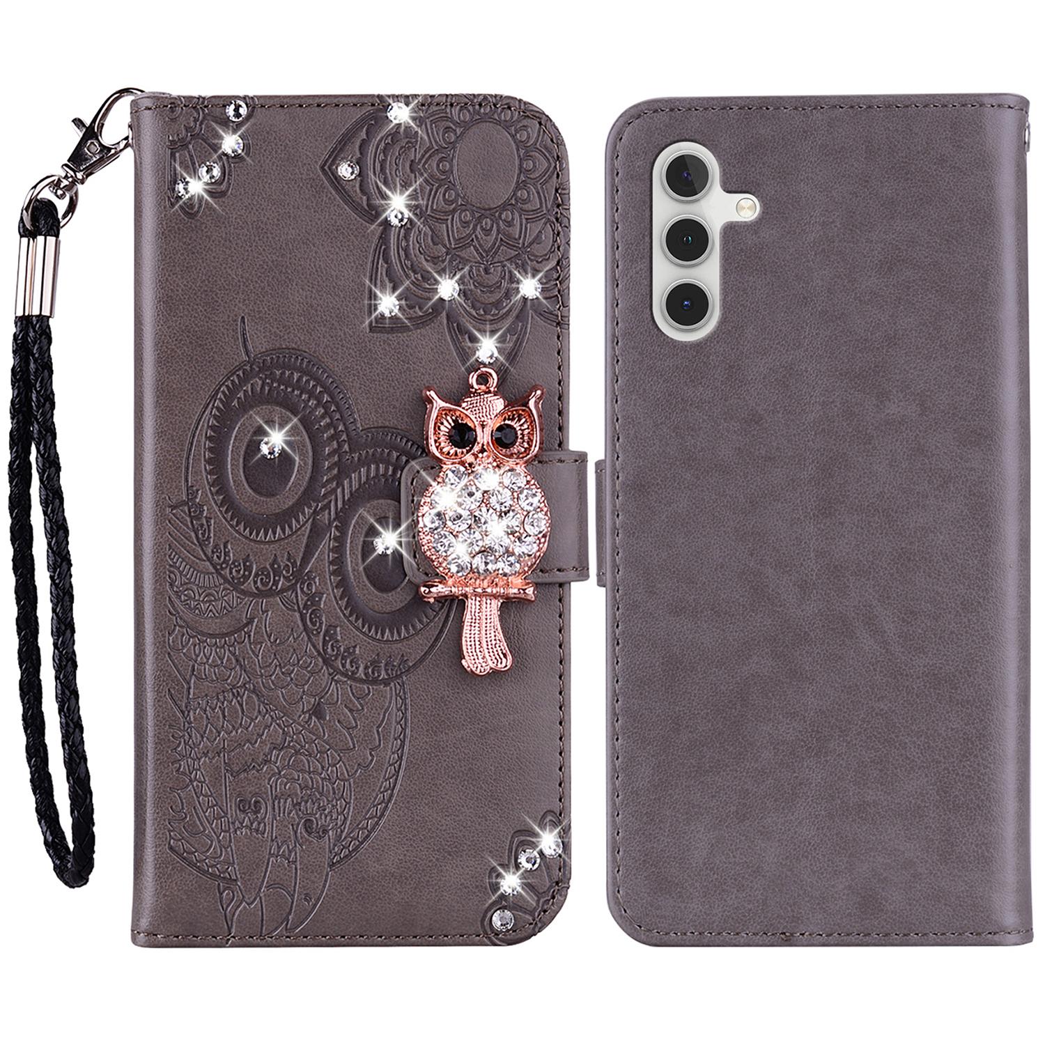 

For Samsung Galaxy S24+ Case Rhinestone PU Leather Phone Cover with Wallet Stand Grey