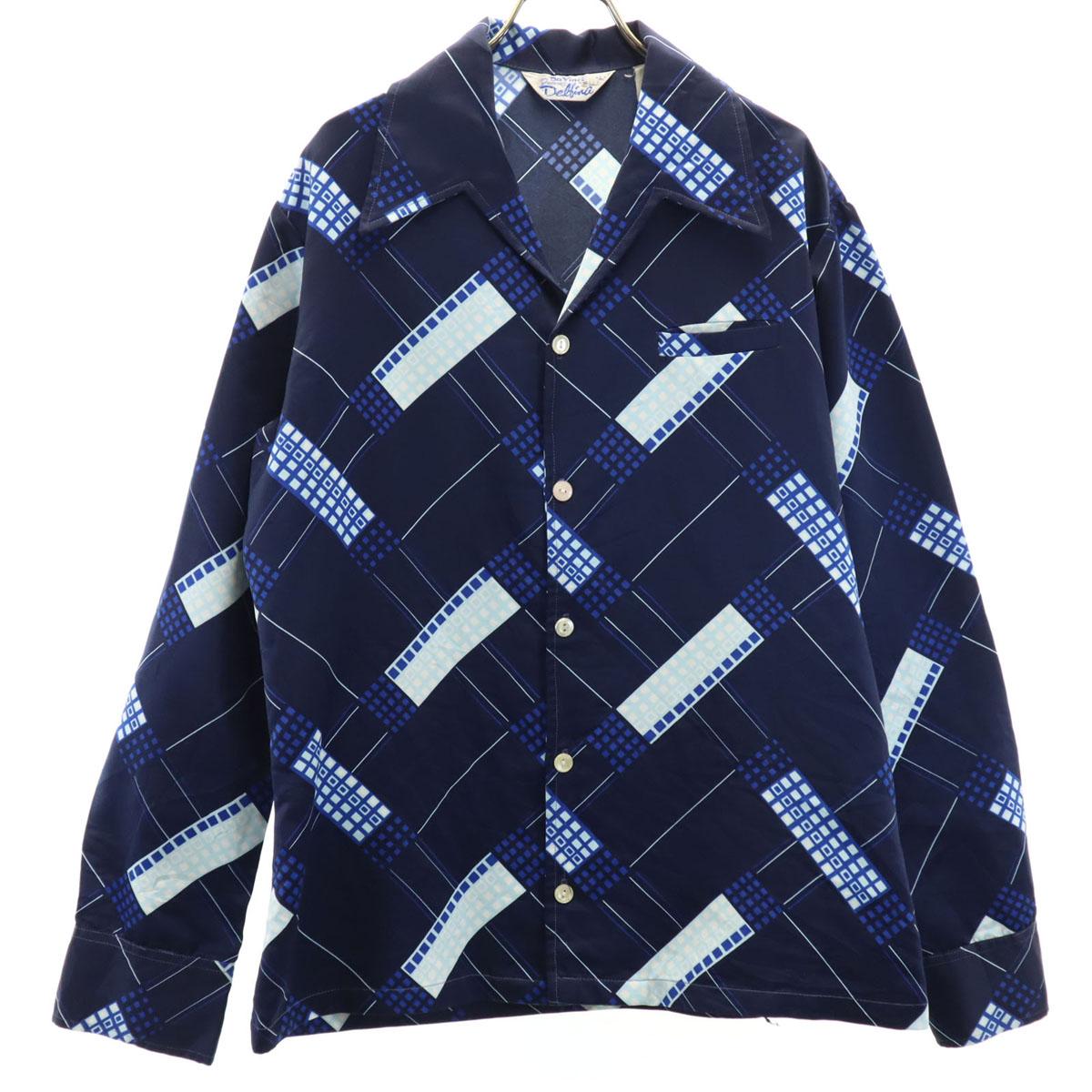 

Da Vinci Delfina 70-е винтажная рубашка с геометрическим узором, длинным рукавом и открытым воротником, мужская, б/у