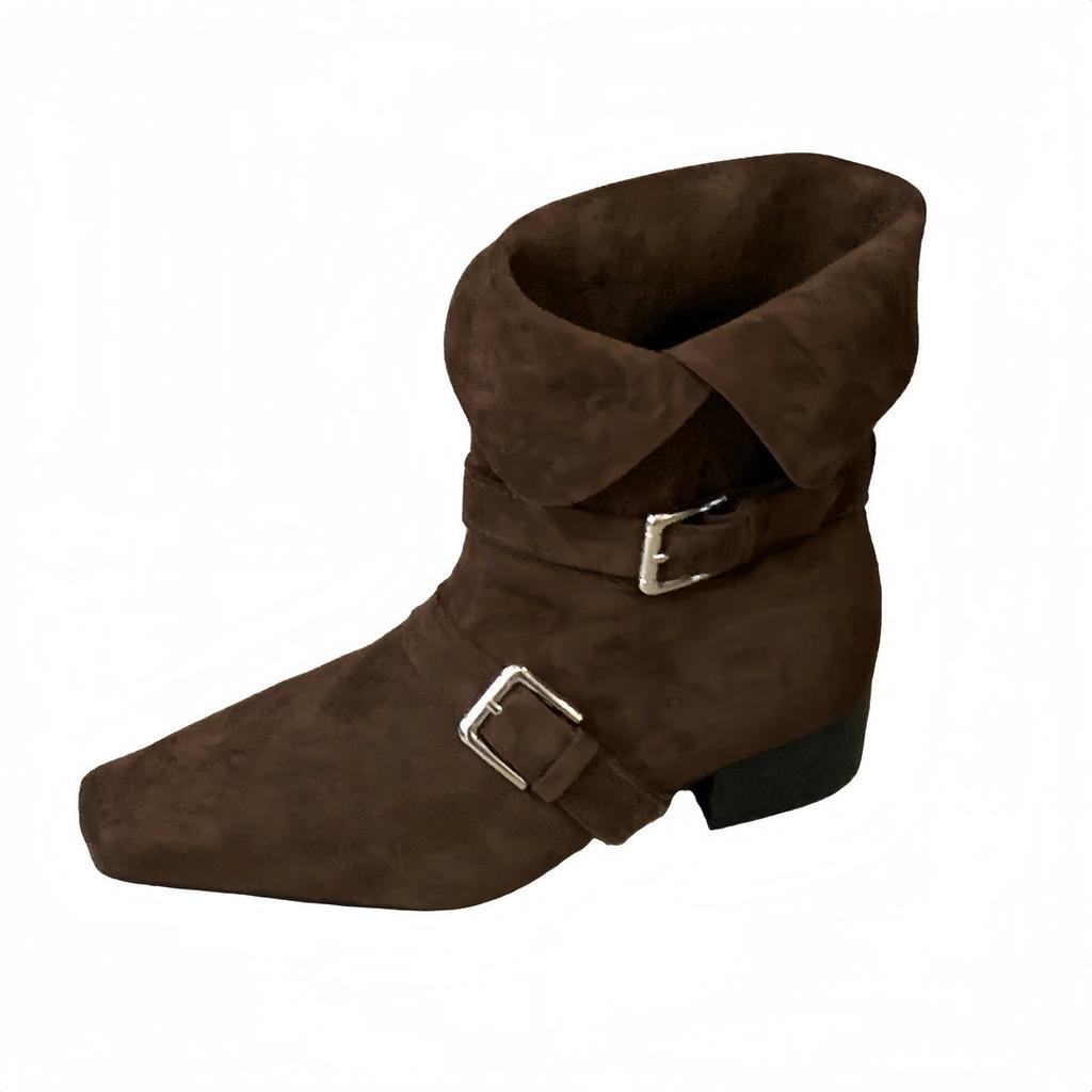 French Niche Design Medium Boots Retro Western Boots Thick Sole Thick Heel Short Boots Foldable Knight Boots