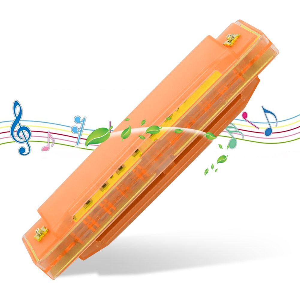 High Quality Durable 10 Holes 20 Tones Plastic Translucent Harmonica Gift for Kids(Orange)