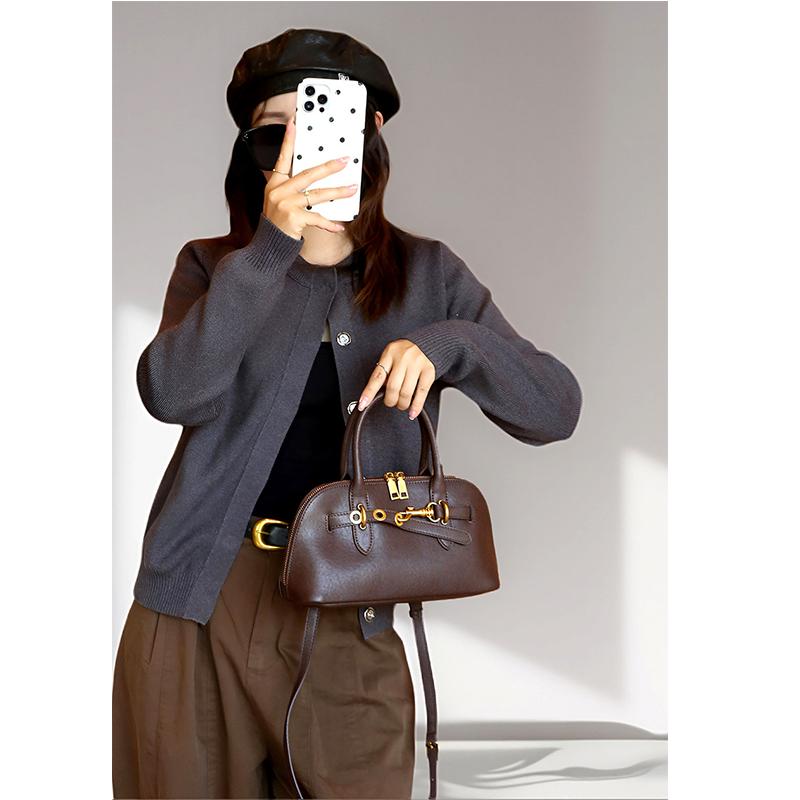 Luxury Brand Genuine Leather Women Handbags Fashion Gold Buckle Shoulder Bags Women Retro Cowhide Boston Bags Lady