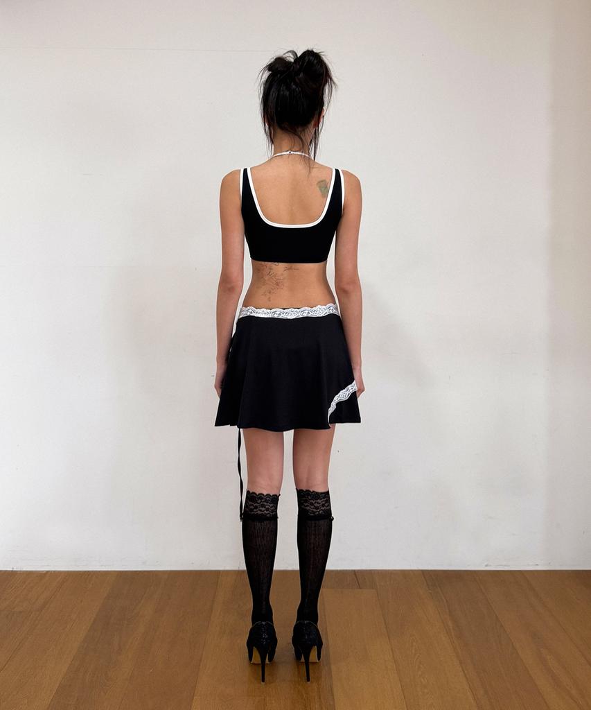 Binaj Lace Diagonal Wrap Skirt Cover-Up (Black)