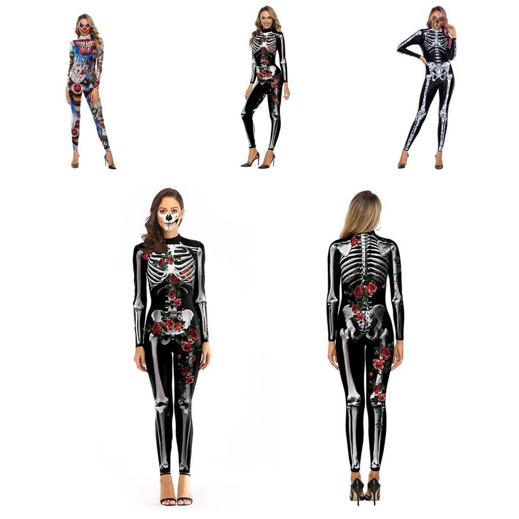 Fashionable Skeleton Jumpsuit For Women With Long Sleeves And Zipper Design