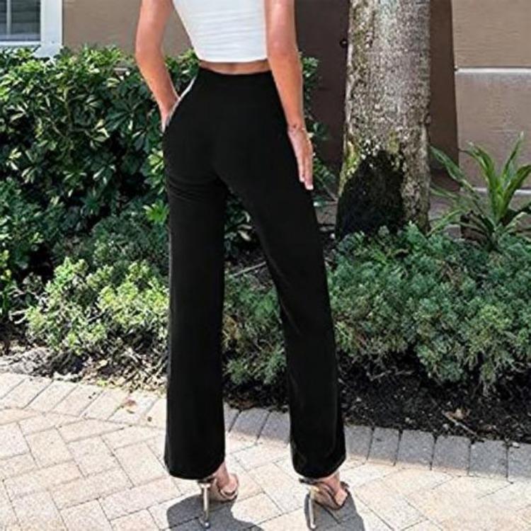 Women Casual Trousers High Waist Elastic Wide Leg Pants Solid Color Lounge Work Travel Daily Wear