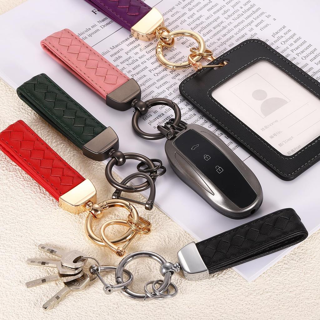 Leather Car Keychain with and Silver Red [uxcell] D-ring Keyring, Unisex,