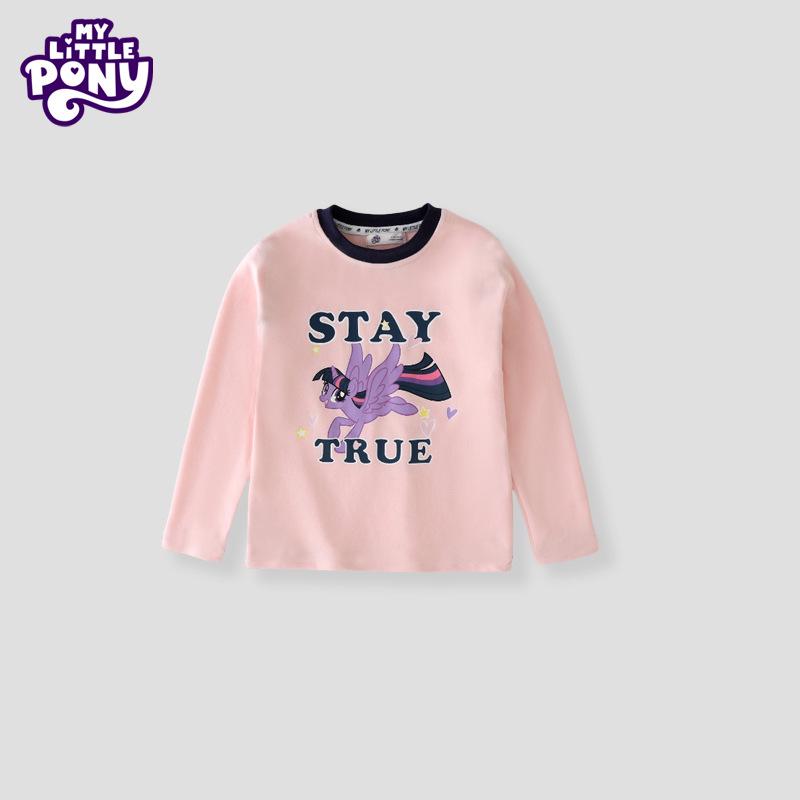 Girls' Cartoon Long-Sleeve Cotton T-Shirt - Spring/Autumn Fashionable Color Block Top