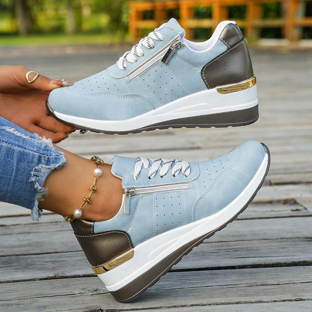 European & American Wedge Heel Fashion Sneakers: Versatile, Plus-Size, Color Block, Thick Sole Casual Shoes for Women