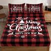 3pcs Plaid Contrasting Color Christmas Happy Print Coreless Bed Sheet Set Multiple Sizes Bed Covers Bedding Soft and Comfortable