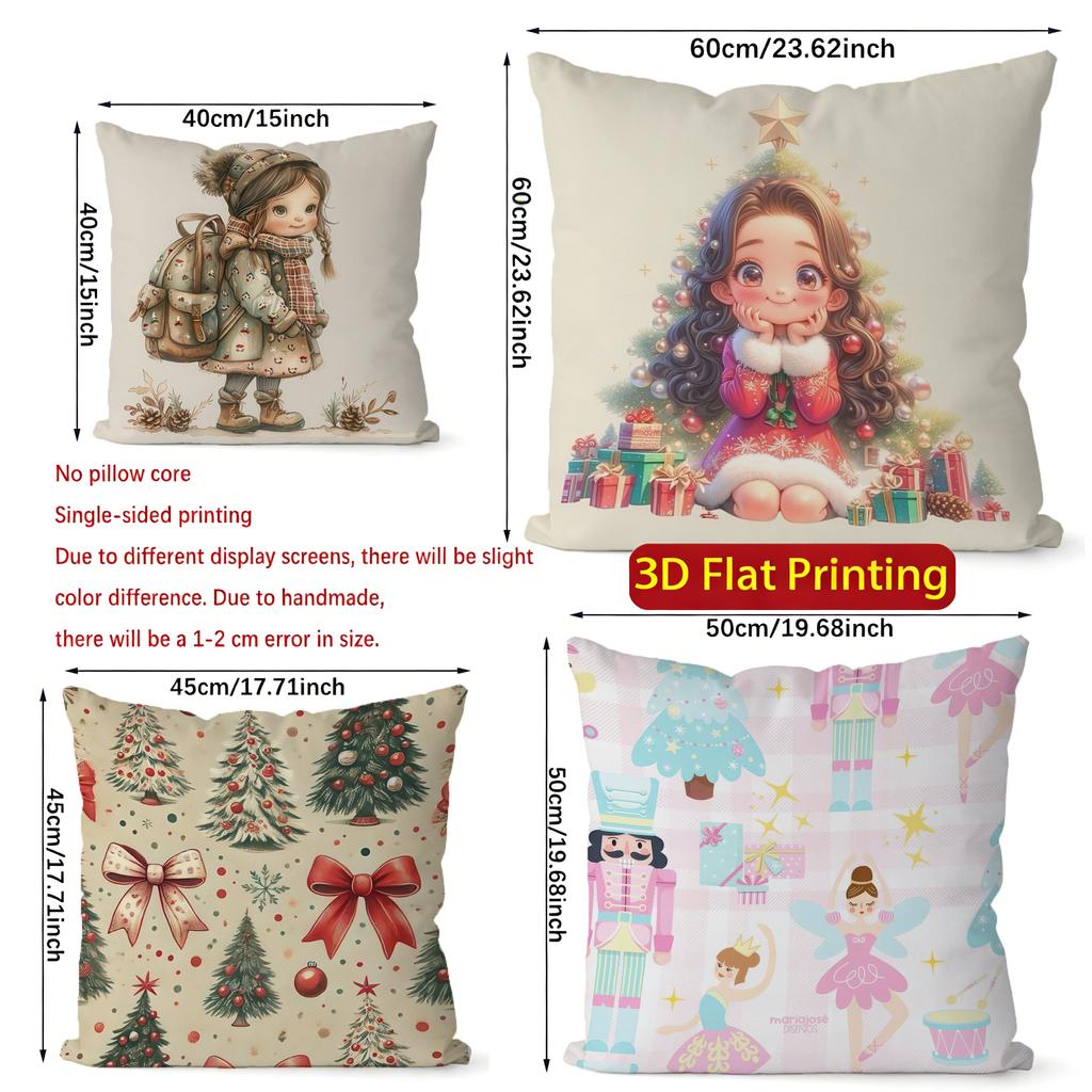 Christmas Cute Cartoon Pillow Covers Pattern Cushion Cover Suitable for Sofa Bedroom Car Pillow Cover