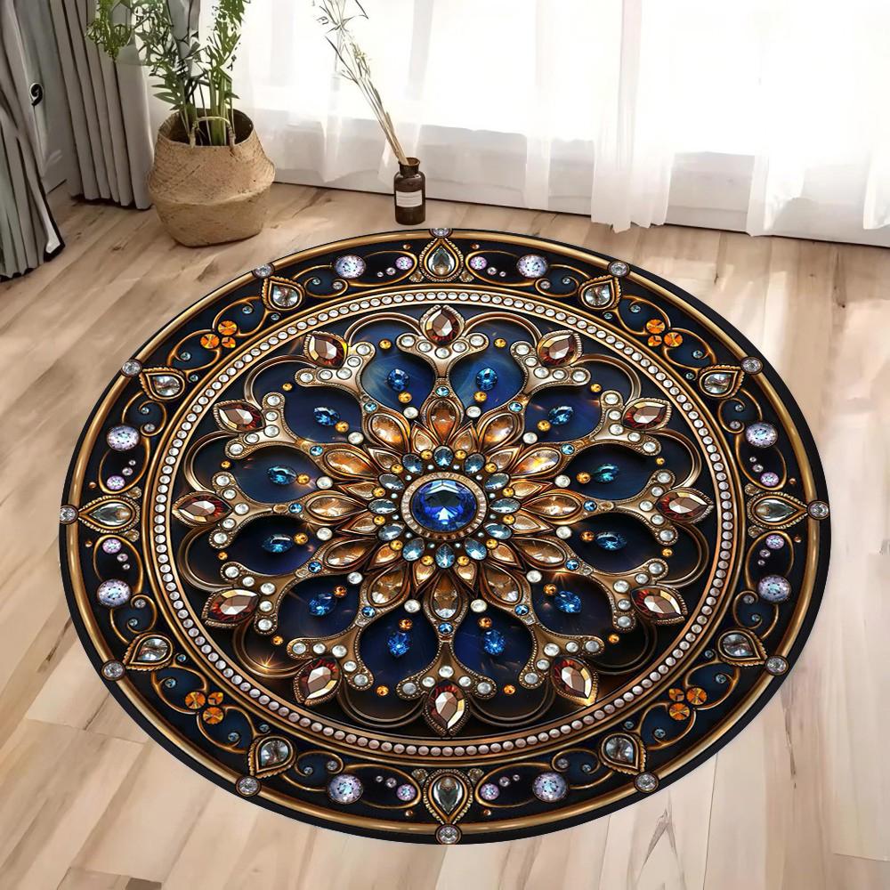 Tappeto Rotondo Colorato con Stampa Mandala Mistero Chakra 3D per Meditazione e Yoga Antiscivolo Lavabile in Lavatrice per Camera da Letto e Soggiorno