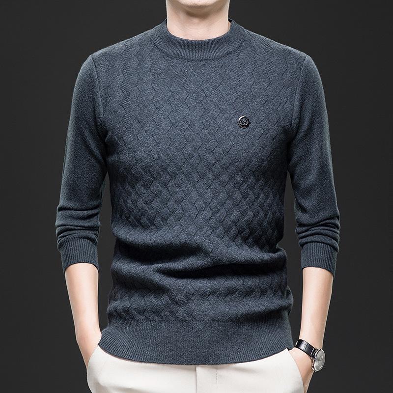 

2025 Stylish Men s Mid-Aged & Young Pullover Sweater, Half-High Collar, Thick Knitwear, Long Sleeve Base Layer XXXXL синій