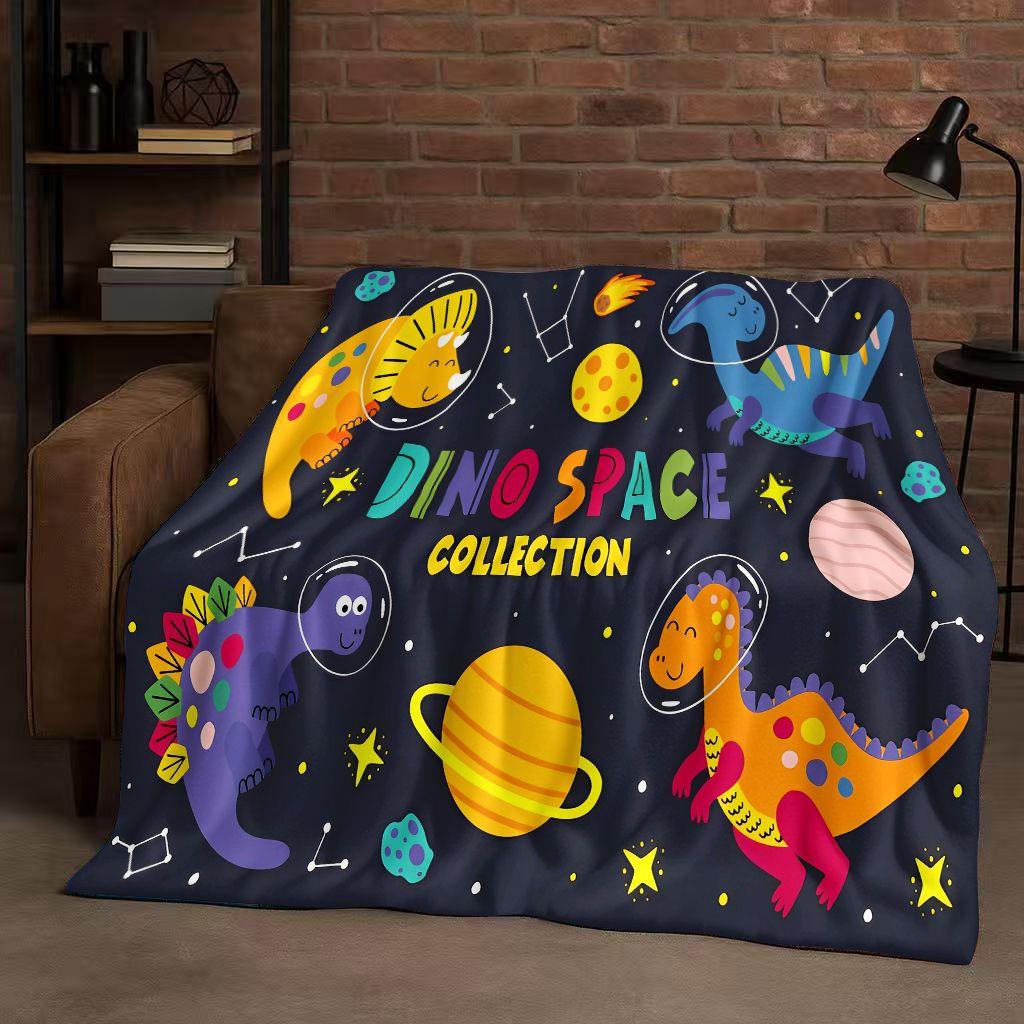 Classic Space Dinosaur Cartoon Dino Art Flannel Blanket,Ultra Soft Warm Plush Throw for Home Bedroom Bed Sofa Cover Kids Gift