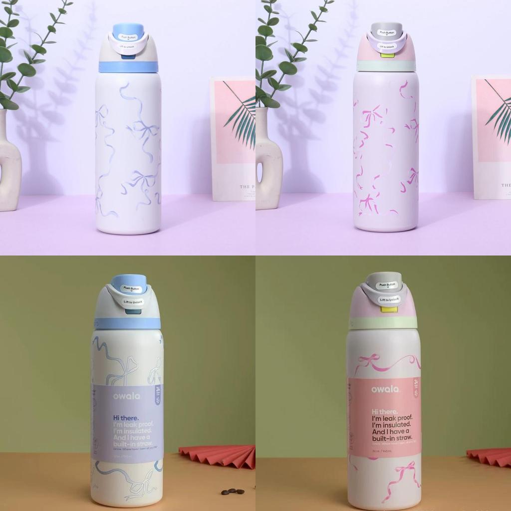 Ribbon Bow Pattern Print Water Bottle Thermos Cup For Sports Travel School Gift