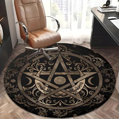 Fashionable Five-Pointed Star Round Doormat Non-Slip Durable Bedside Mat for Bedroom Living Room Office Rug Home Decor