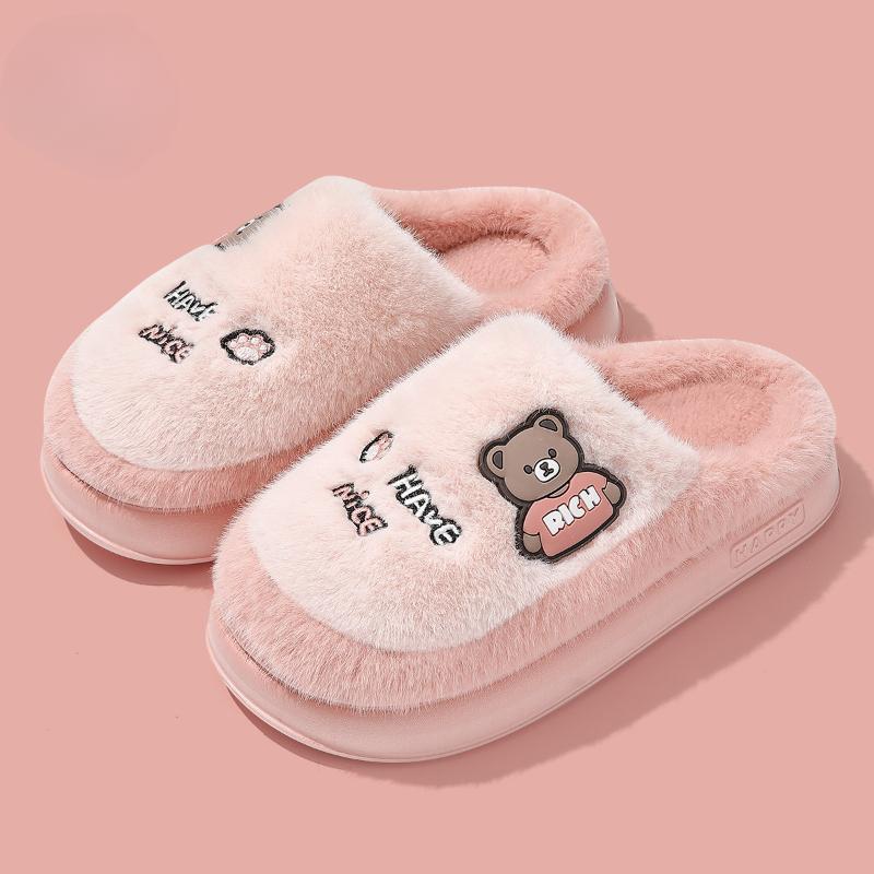 Cotton Slippers Indoor Home Non-slip Thick-soled Warm Plush Cute Cartoon Cotton Slippers