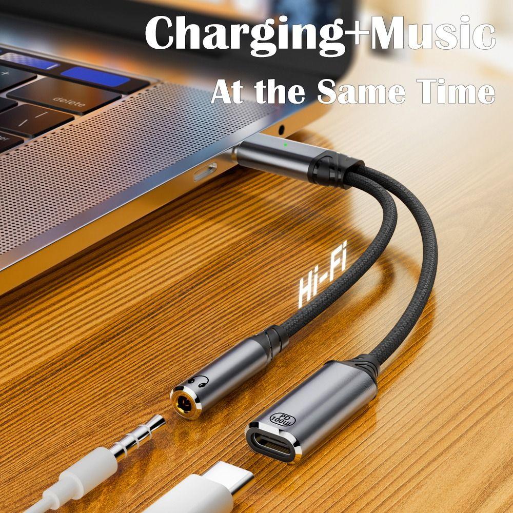 PD 100W Headphone Cable Converter Data Transmission Fast Charging Cord for Mobile Phone Tablet