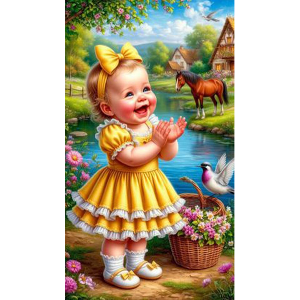 

Нова 2025 Вишивка хрестиком Дівчинка та тварина Кіт 5D DIY Діамантова мозаїка Набір для вишивання стразами Домашня настінна прикраса Подарунок Round 20x30cm