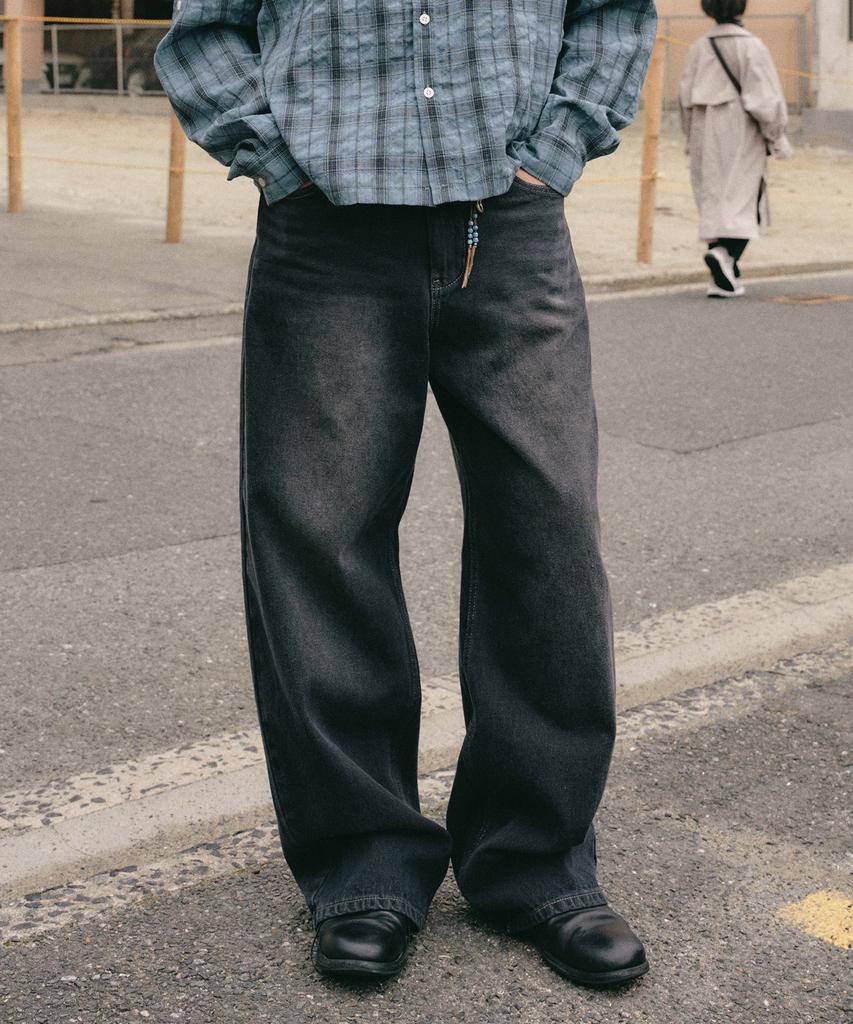 XERO Cinch Back Washed Over Curved Denim Pants [Black]
