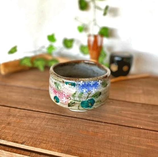 Kutani Calyx Hydrangea Pink Blue Undercoat Ceramic [Matcha Bowl] &