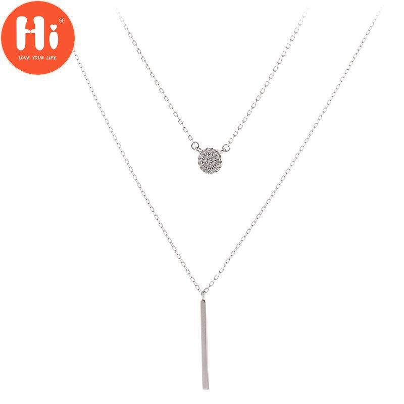 Hallo Square Flash Diamant Runde Doppel Halskette Frauen Schlüsselbein Kette Edlen Schmuck Party Hochzeit Zubehör