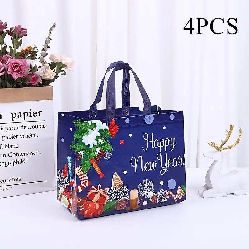 1/4/5PCS Christmas Handbag Thickened Non-woven Fabric Printed Cute Cartoon Santa Claus Snowman Sturdy Waterproof Packaging Bag