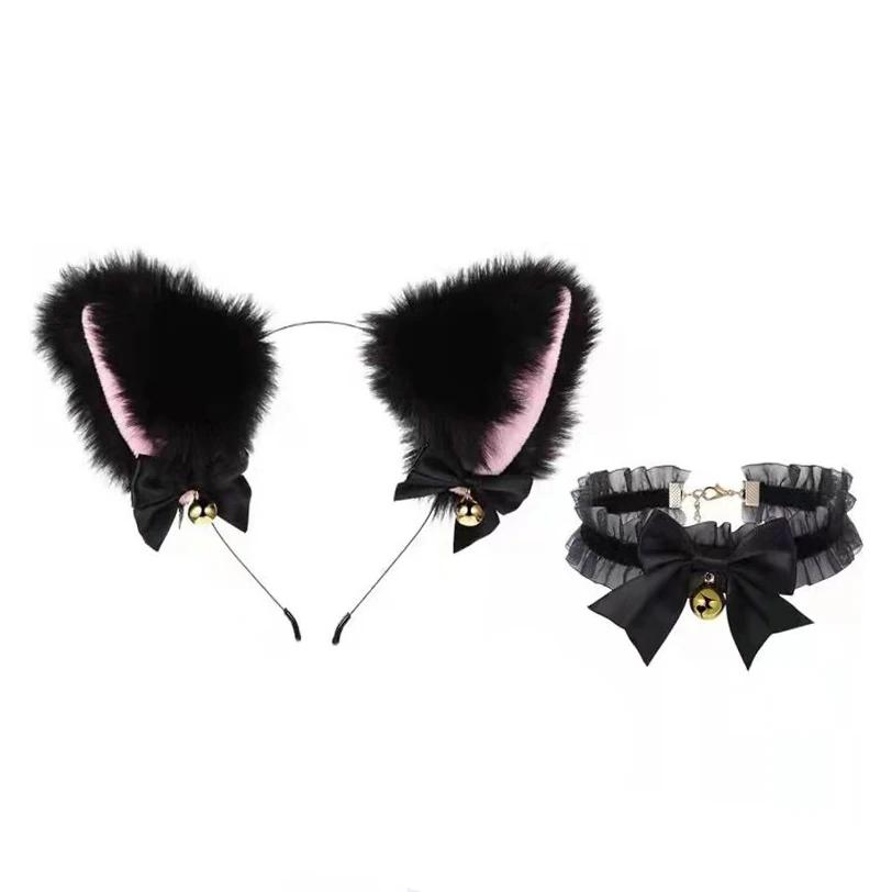 

Красивый маскарадный костюм на Хэллоуин с кошачьими ушками, костюм для вечеринки с кошачьими ушками, галстук-бабочка, головной убор с колокольчиком, повязка на голову, аксессуары для волос чёрный