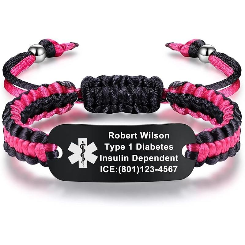 Medical Alert Bracelets for Women Personalized | Medical Alert ID Bracelets | Tow-Tone Polyester Rope Handmade Braided Emergency Bracelet, Adjustable