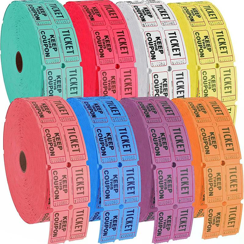 1000 Stück bunte, abreißbare Tombola-Tickets, Doppelrollen, Eintrittskarten, Spieltickets für Veranstaltungen, Karneval, Eintrittsklassen-Belohnungen