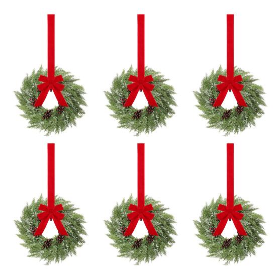 Christmas Wreath for Windows 10 Inch Small Artificial Greenery Wreath with Berries And Red Bow for Winter Fireplace Home Decor