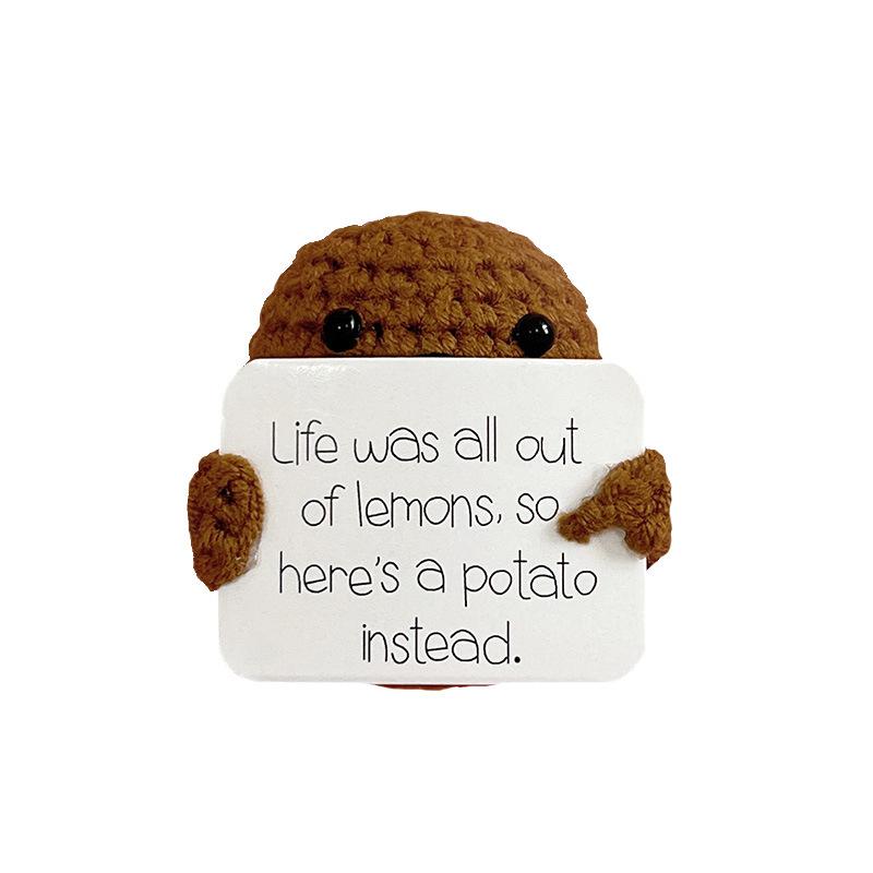 Positive Knitting Potato Doll Decoration with Card Positive Potato Doll for Birthday Party Office Decoration Good Luck Gifts