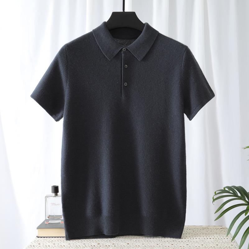 

Men s Cashmere Short Sleeve Polo - Autumn/Winter Business Casual Knit Lapel T-Shirt XXL (180-200 jin)