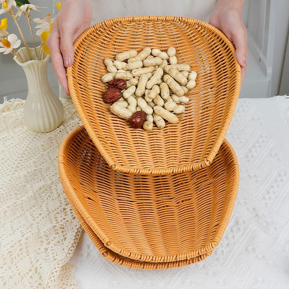 Creative Imitation Vine Winnowing Basket Brown Hand Weaving Drain Basket Sturdy Sun-dry Storage Basket Sundries Organizer