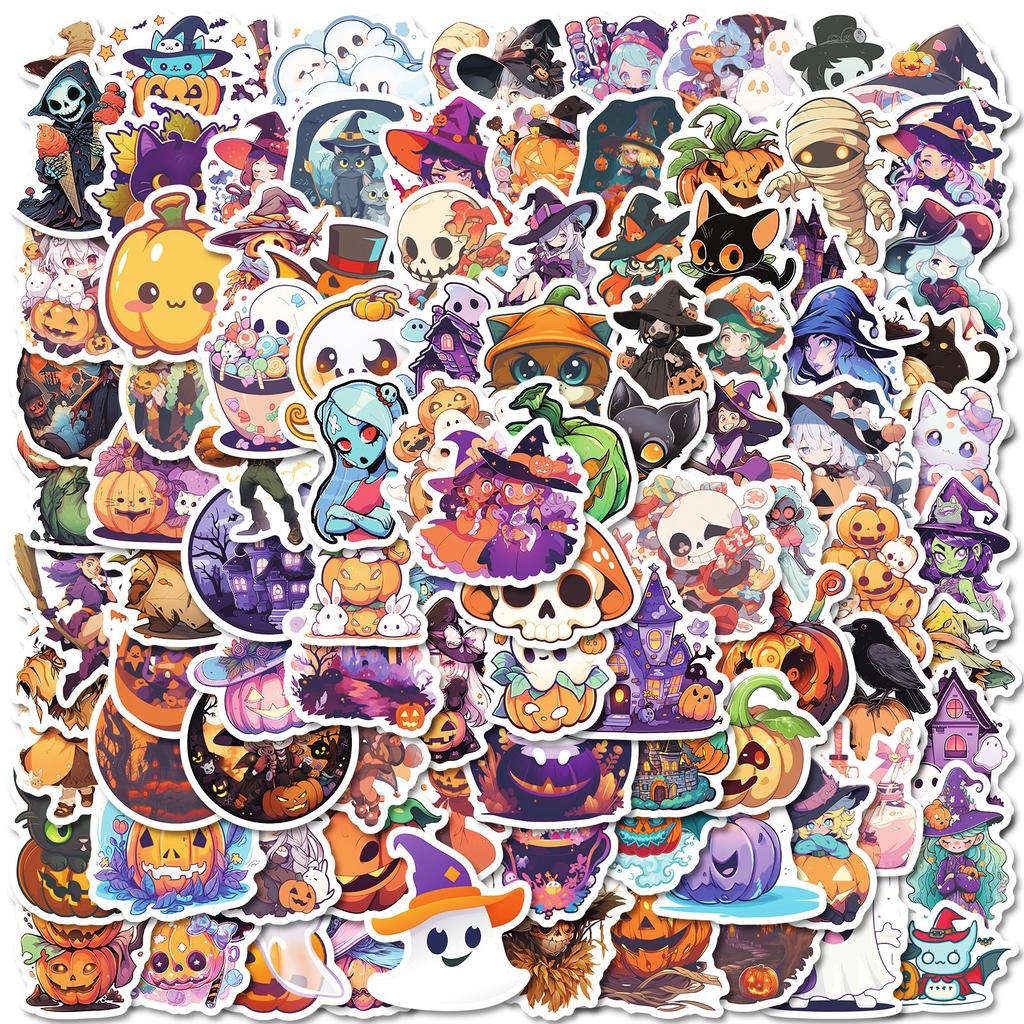 100 Halloween Series Pp Waterproof Stickers Cute Graffiti Halloween Dress Up Character Stickers