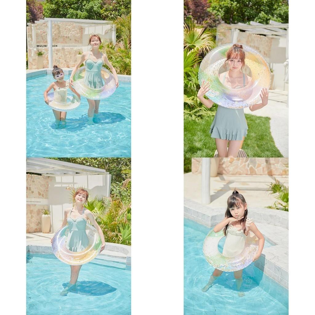 Adult Children Swim Ring Thickened Water Toy With Sequin Ink Pattern Painting