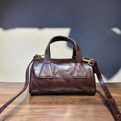 Whole Tree Paste Vegetable Tanned First Layer Cowhide Boston Bag Women'S Genuine Leather Retro Portable Women'S Bag Textured Messenger Bag Bag Bag