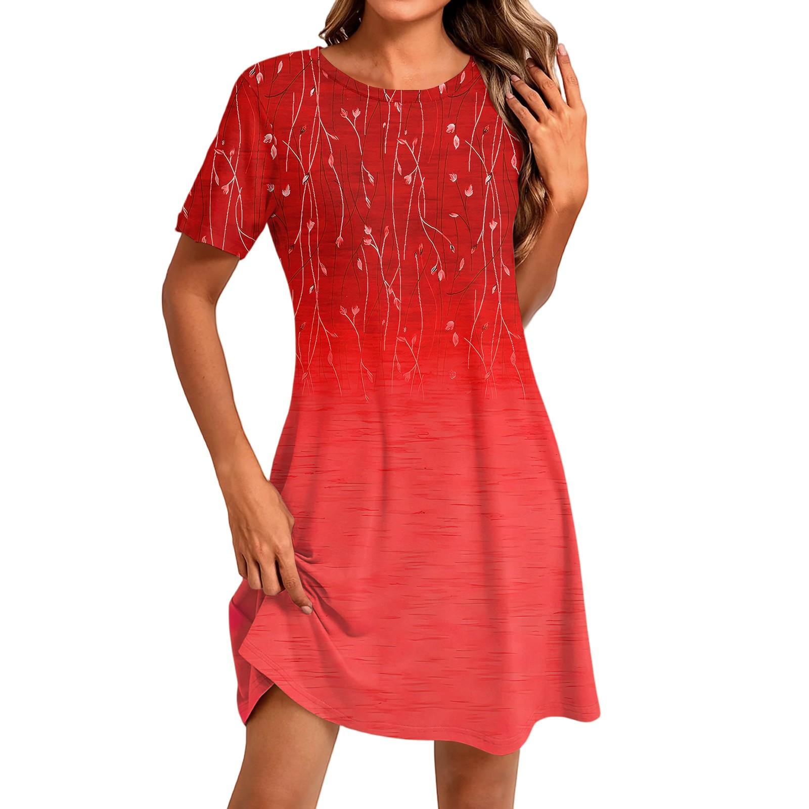 

Женское модное повседневное платье с круглым вырезом и коротким рукавом XL киноварь