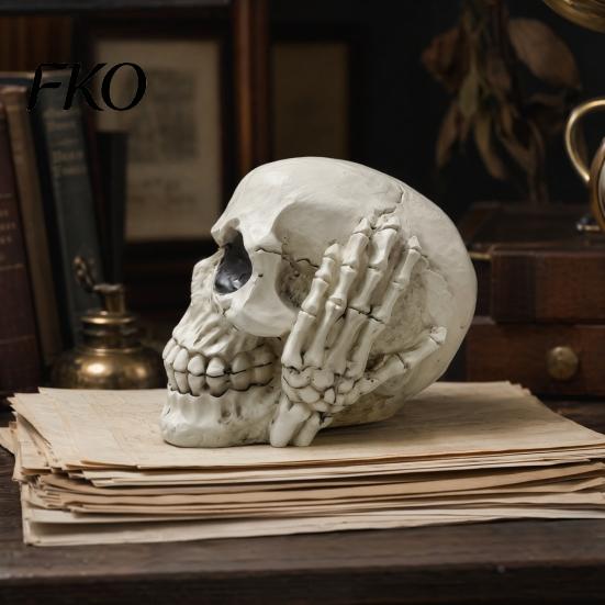 Durable Skull Statue Halloween Figurine, Hear See Speak No Evil Skeleton Head Neither Listening Nor Seeing Statue, Gothic Resin Home Decor for