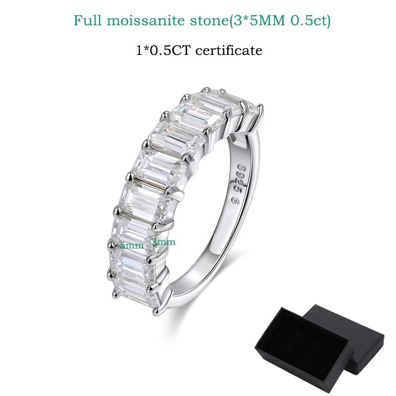 Smyoue Each 3*5mm 0.5CT Emerald Cut Moissanite Ring for Women 1/2 Eternity Bands Lab Diamond Jewelry Pure 925 Silver Girl Ring