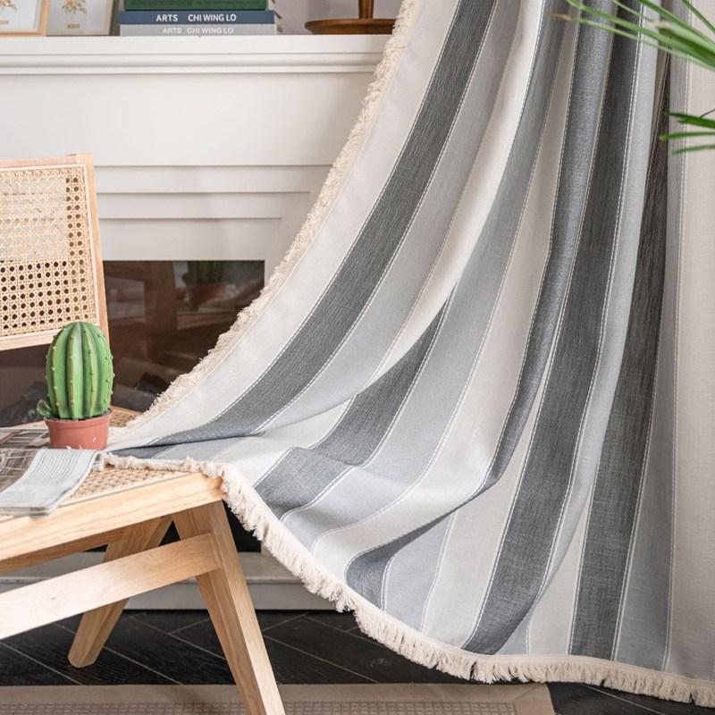 

Polyester Cotton Curtain Striped Dyed White Beard Contrast Color Kitchen Valance Rural Style Living Room Semi-shading Window W132 x H45cm&Punching